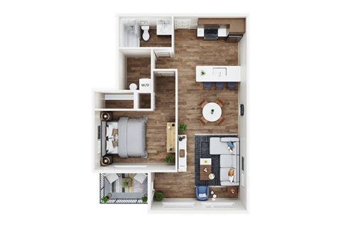 Floor plan for 1 bed, 1 bath, 660 sqft